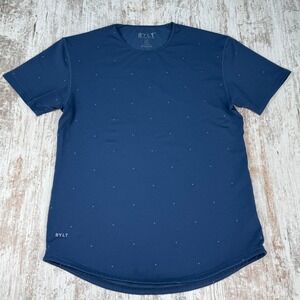 BYLT Premium Basics Lux Tee Mens L Navy Blue Micro Dot Short Sleeve Curved Hem